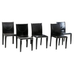 Set of 5 Black Leather Covered Dining Chairs by Arper Made in Italy