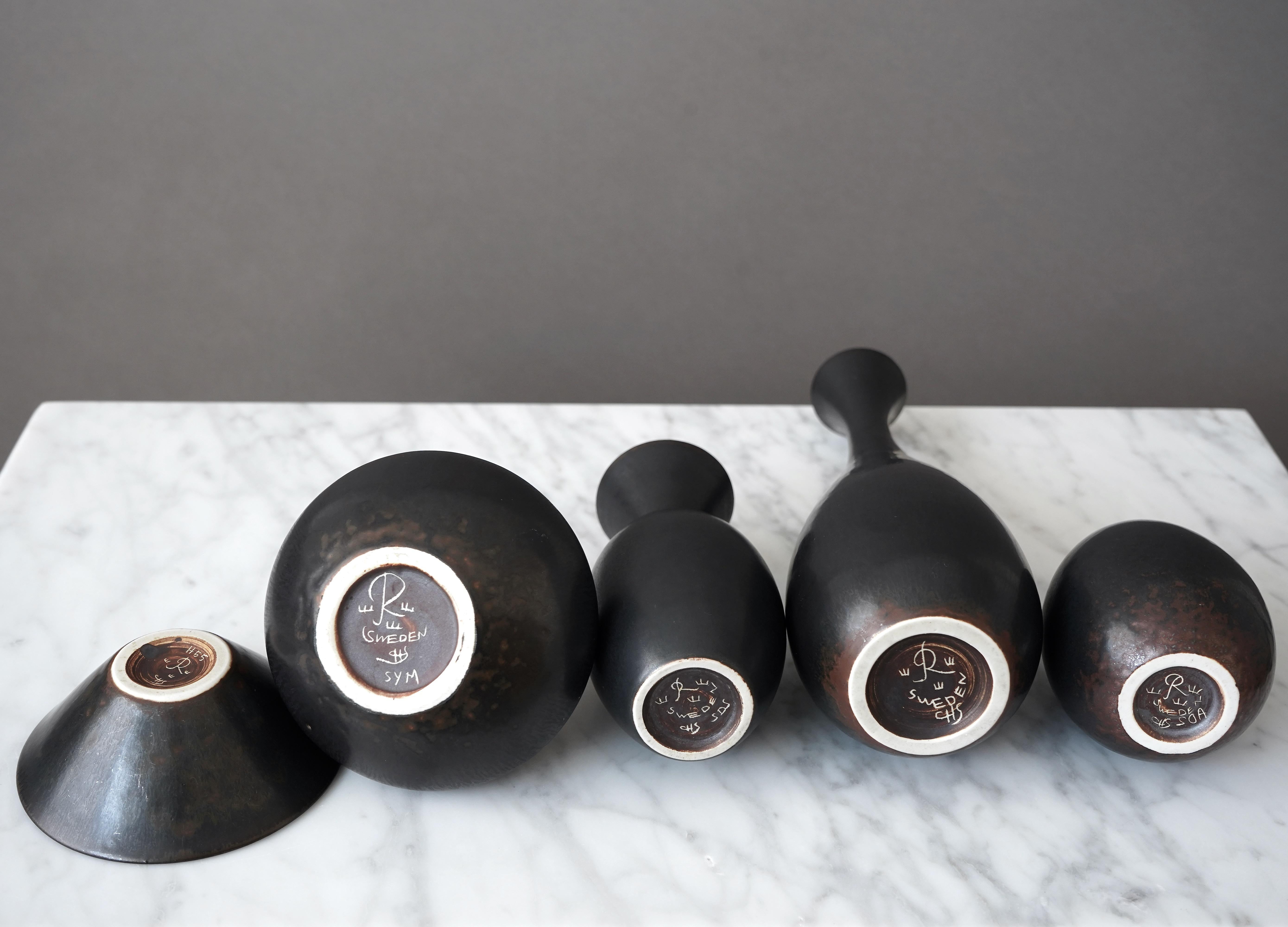 Set of 5 Black Stoneware Vases by Carl-Harry Stalhane, Rorstrand, Sweden, 1950s For Sale 2