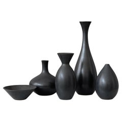 Set of 5 Black Stoneware Vases by Carl-Harry Stalhane, Rorstrand, Sweden, 1950s