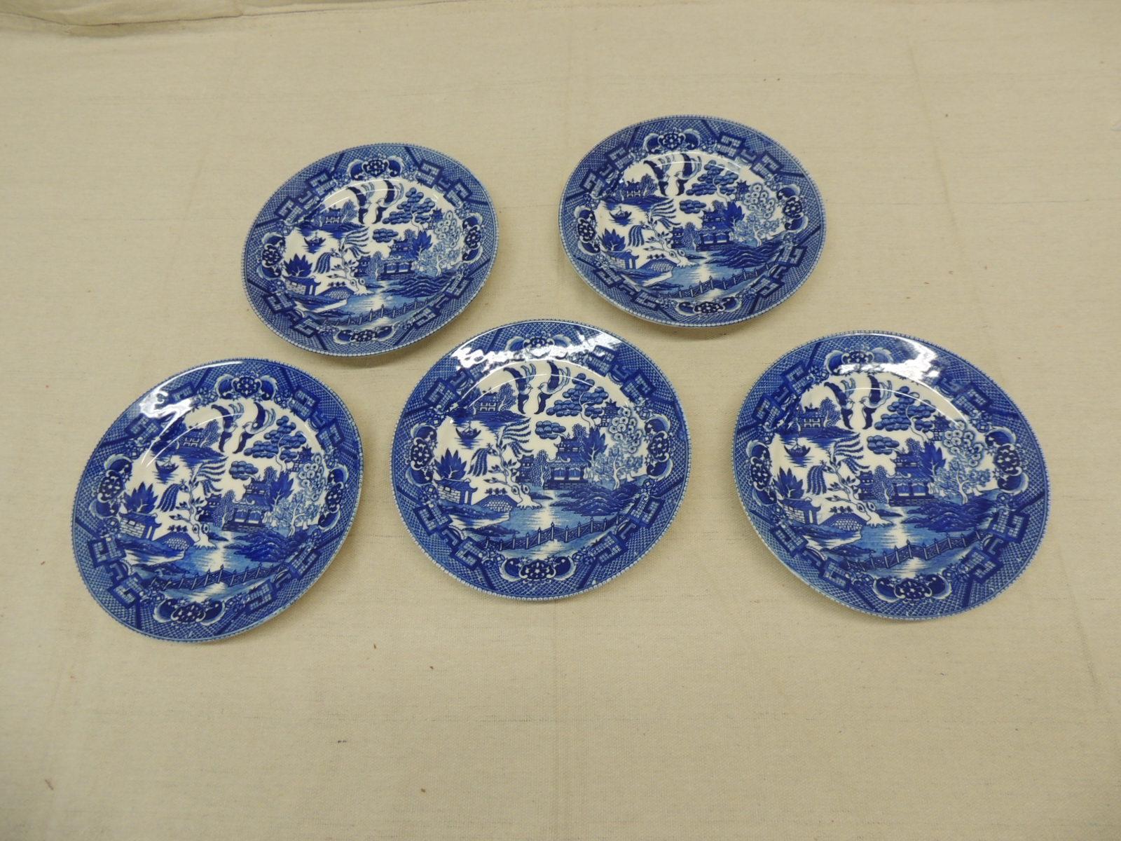Country Set of '5' Blue and White Willow Dessert Plates