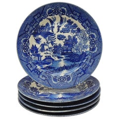 Set of '5' Blue and White Willow Dessert Plates