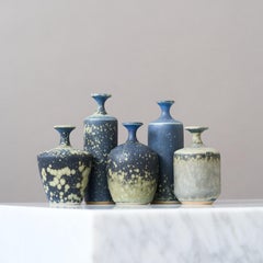 Set of 5 Blue Miniature Stoneware Vases by Swedish Ceramist Rolf Palm, 1970s