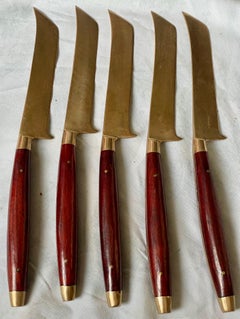 Set of 5 Brass & Rosewood Flatware Desert Fish Steak Knives