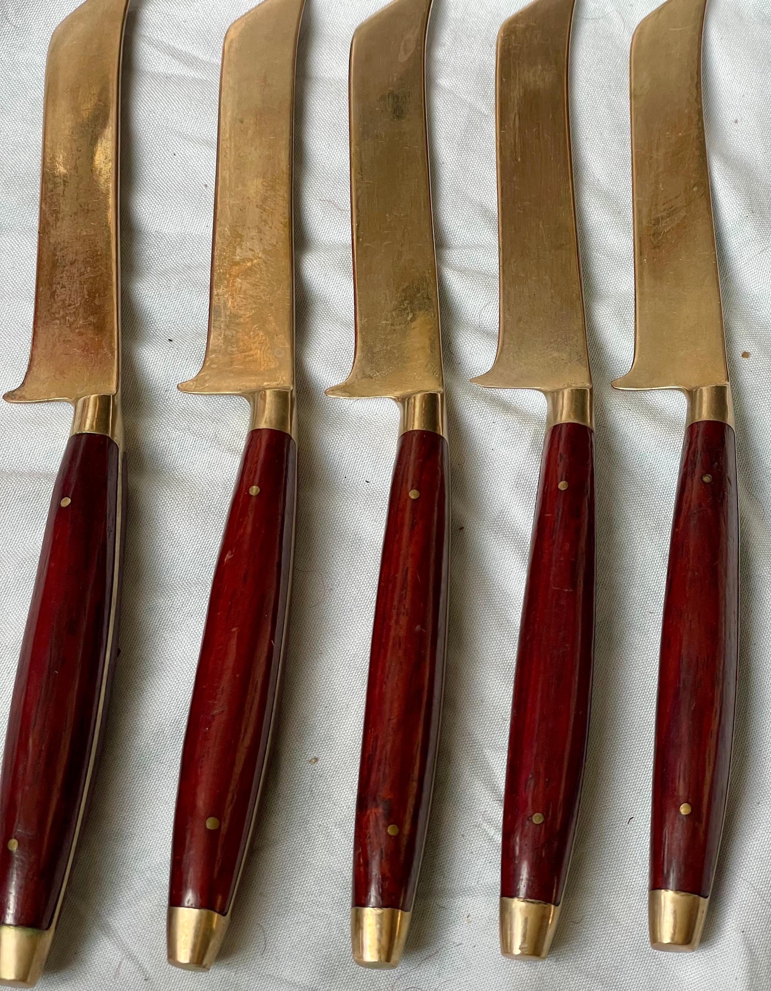 5er Set Besteck aus Messing und Palisander Wüstenfisch-Messer (Moderne der Mitte des Jahrhunderts) im Angebot