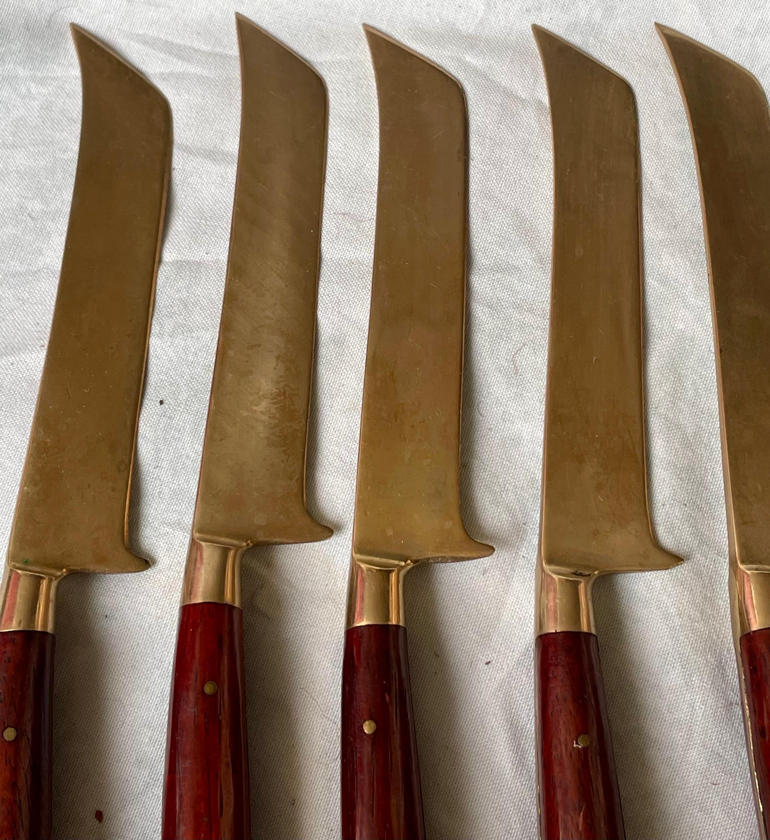 5er Set Besteck aus Messing und Palisander Wüstenfisch-Messer (20. Jahrhundert) im Angebot