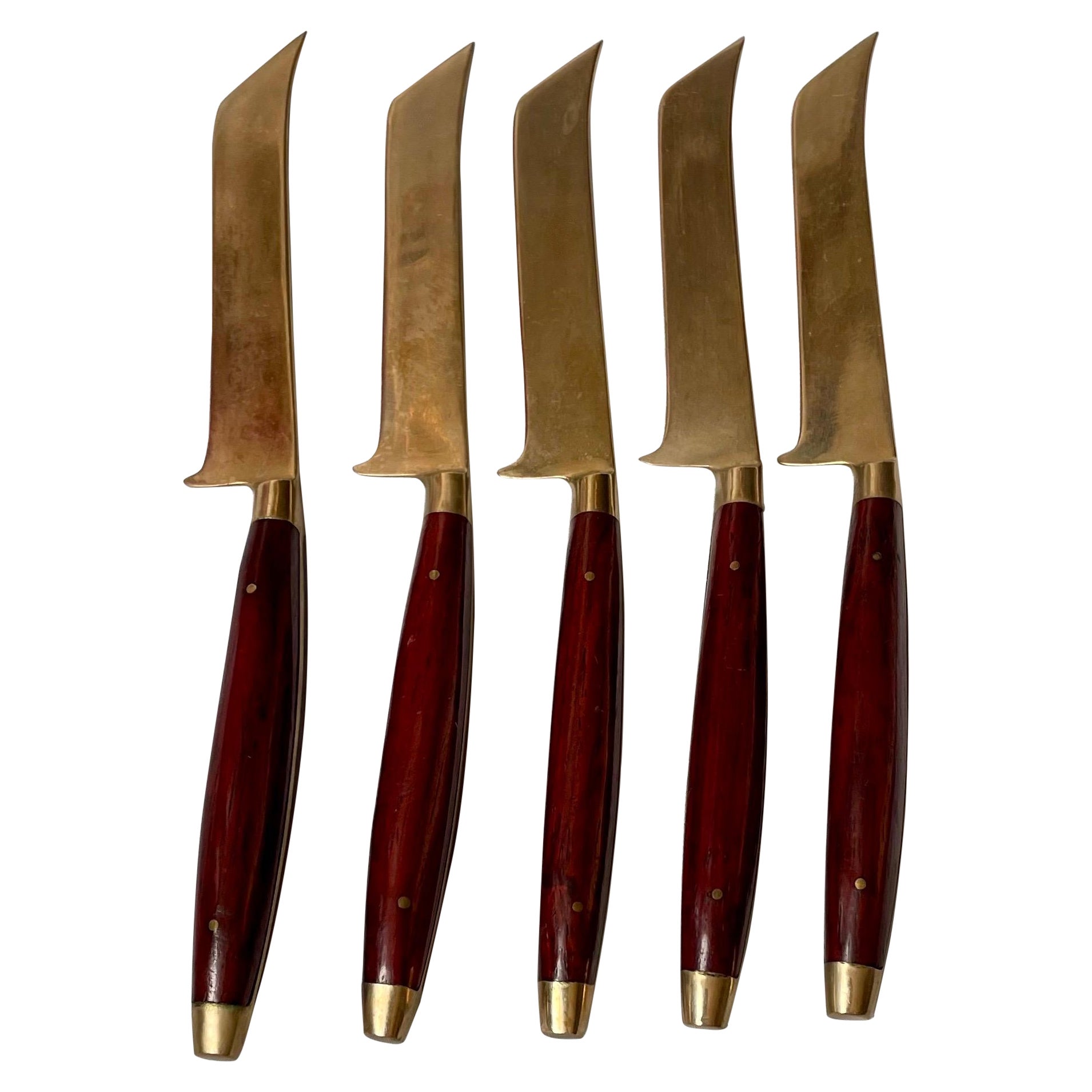 5er Set Besteck aus Messing und Palisander Wüstenfisch-Messer im Angebot