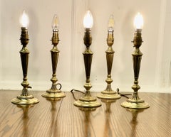 Set of 5 Mid-Century Modern Brass Table Lamps, Fluted Base, 1960s