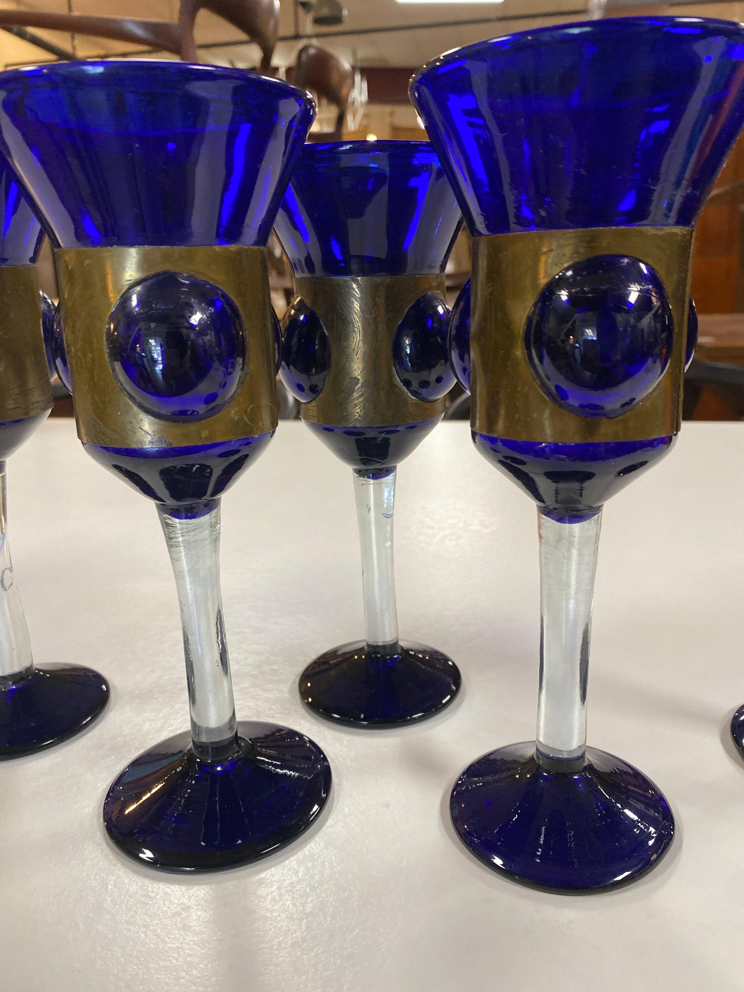 Brass Set of 5 Brutalist Mexican Modern Wine Glasses  by Felipe Delfinger