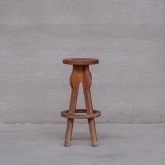 Set of 5 Brutalist Oak Mid-Century Belgium Bar Stools