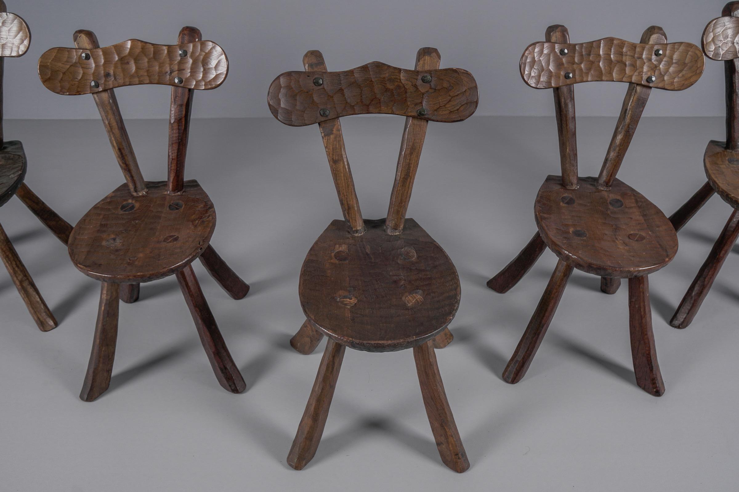 Set of 5 Brutalist Rustic Modern Sculptured Chairs i. t. Style of Alexandre Noll For Sale 4