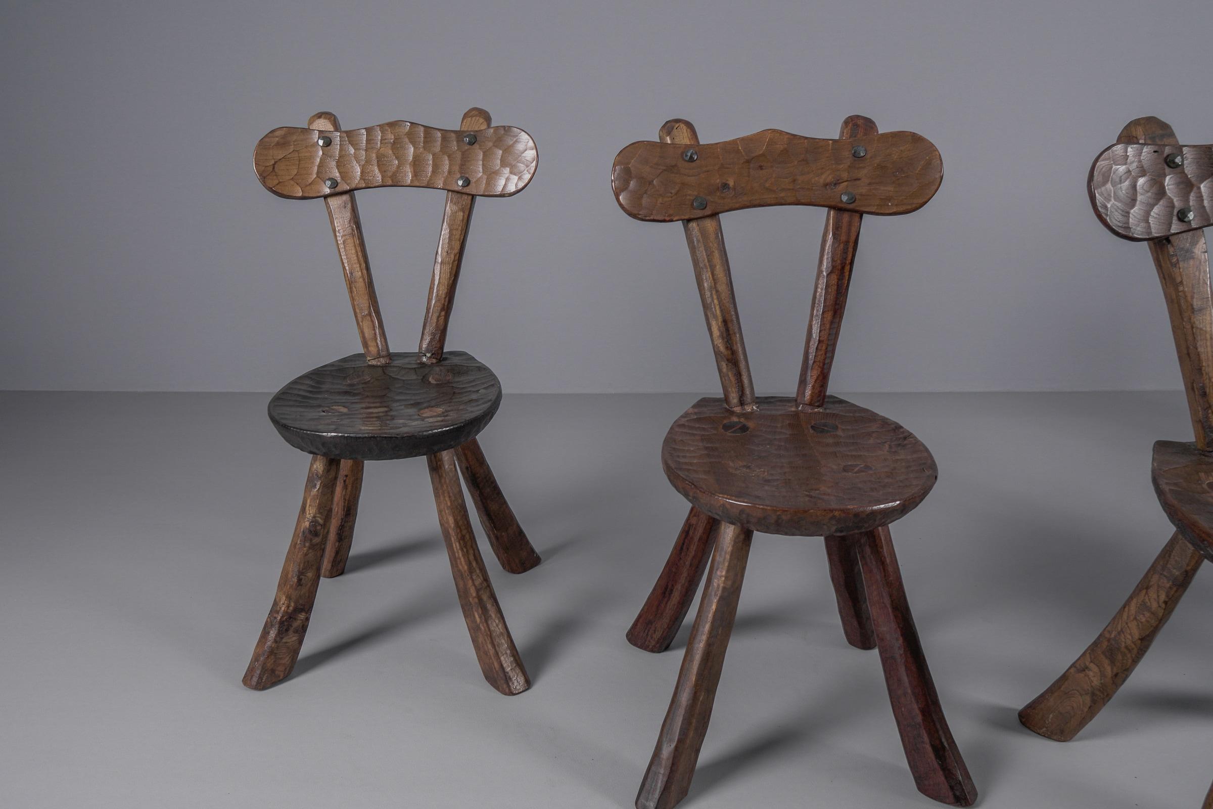 Set of 5 Brutalist Rustic Modern Sculptured Chairs i. t. Style of Alexandre Noll For Sale 5