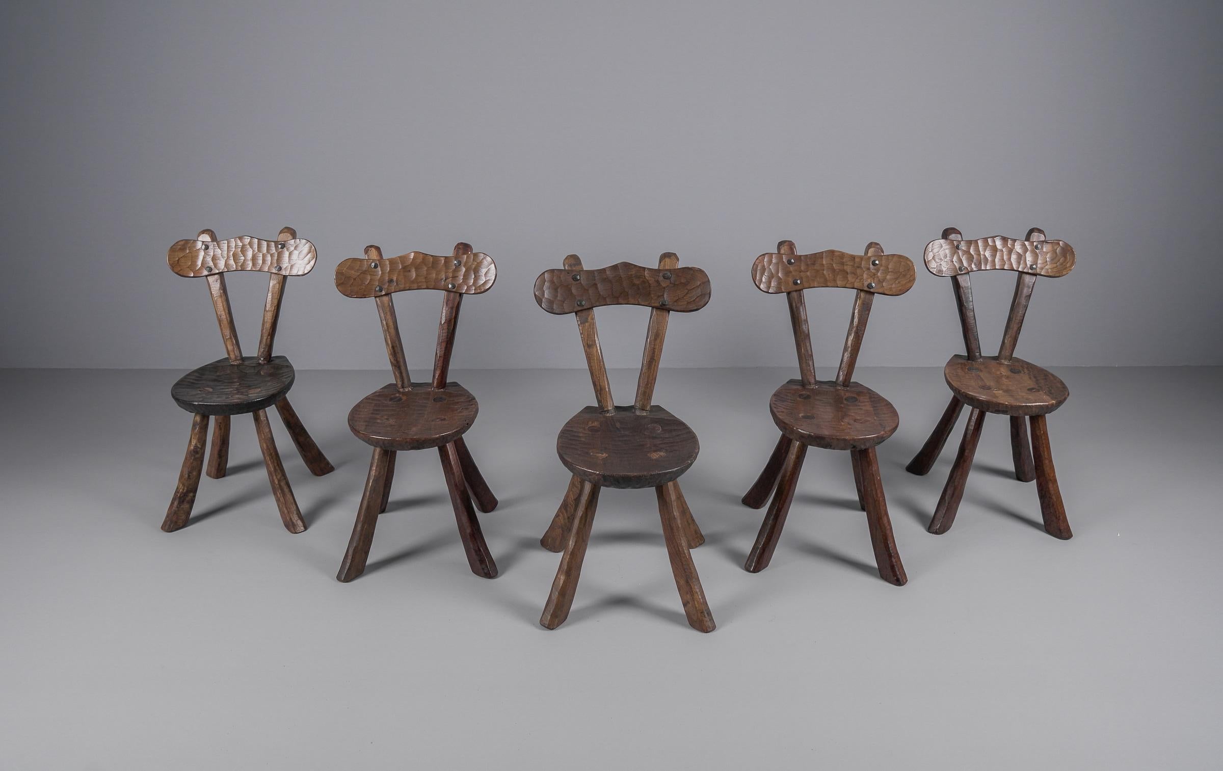 Elm Set of 5 Brutalist Rustic Modern Sculptured Chairs i. t. Style of Alexandre Noll For Sale