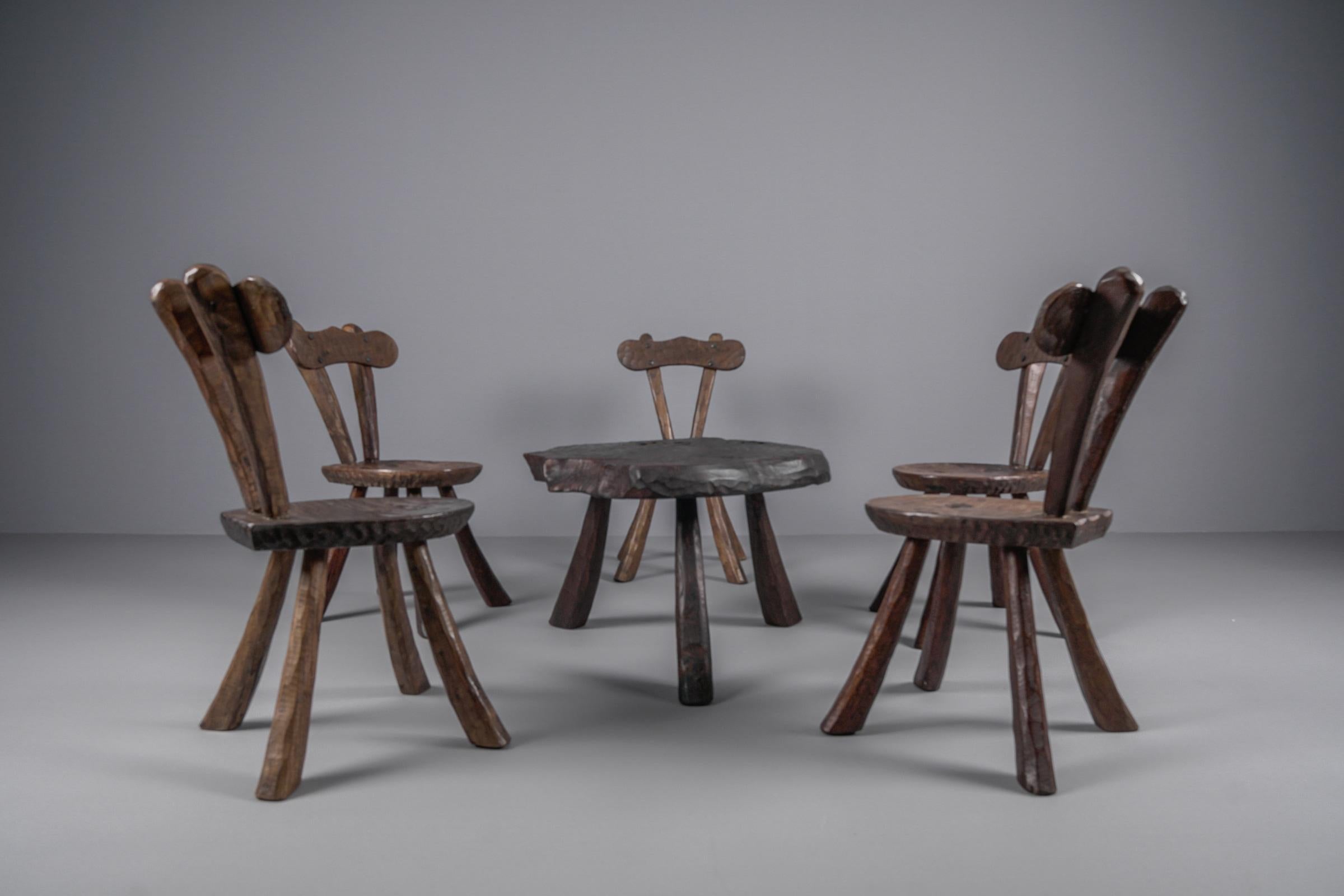 Set of 5 Brutalist Rustic Modern Sculptured Chairs i. t. Style of Alexandre Noll For Sale 2