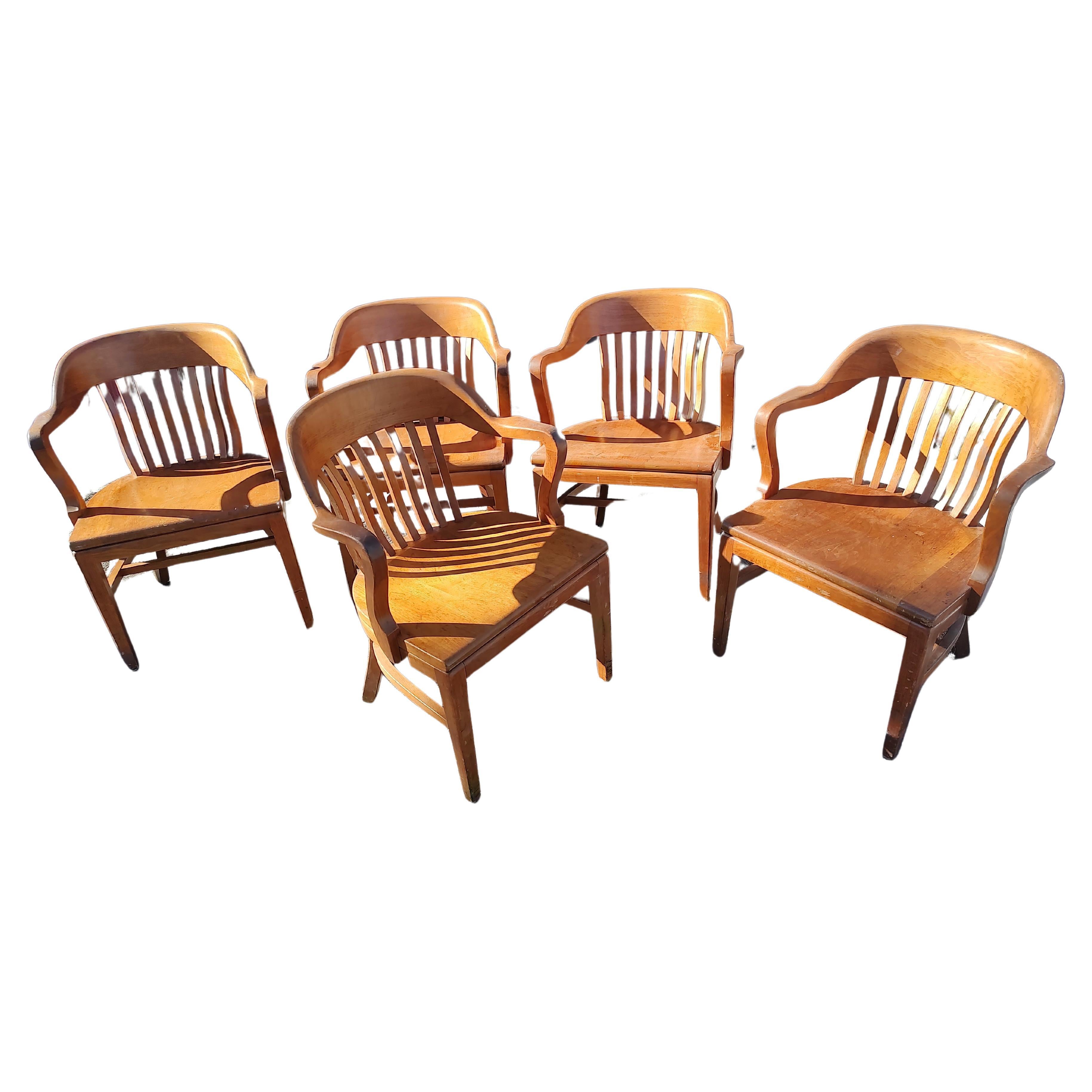 Set of 5 C1946 Walnut Bankers Jury Room Chairs by Gunlocke Chair Co.  1