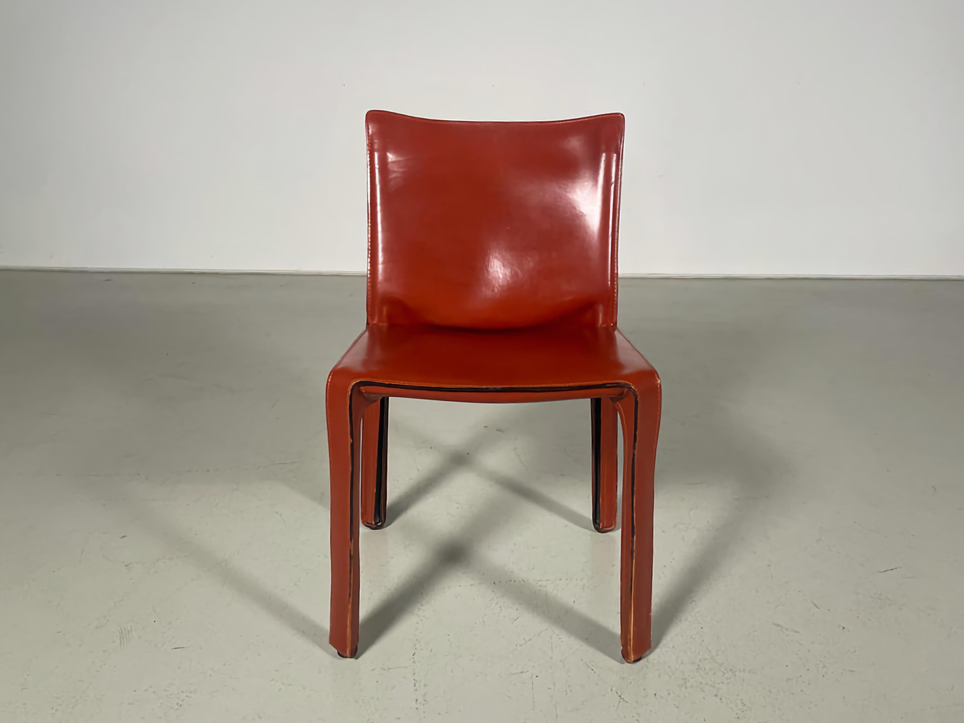 Late 20th Century Set of 5 CAB 412 Chairs in Russian Red leather by Mario Bellini for Cassina