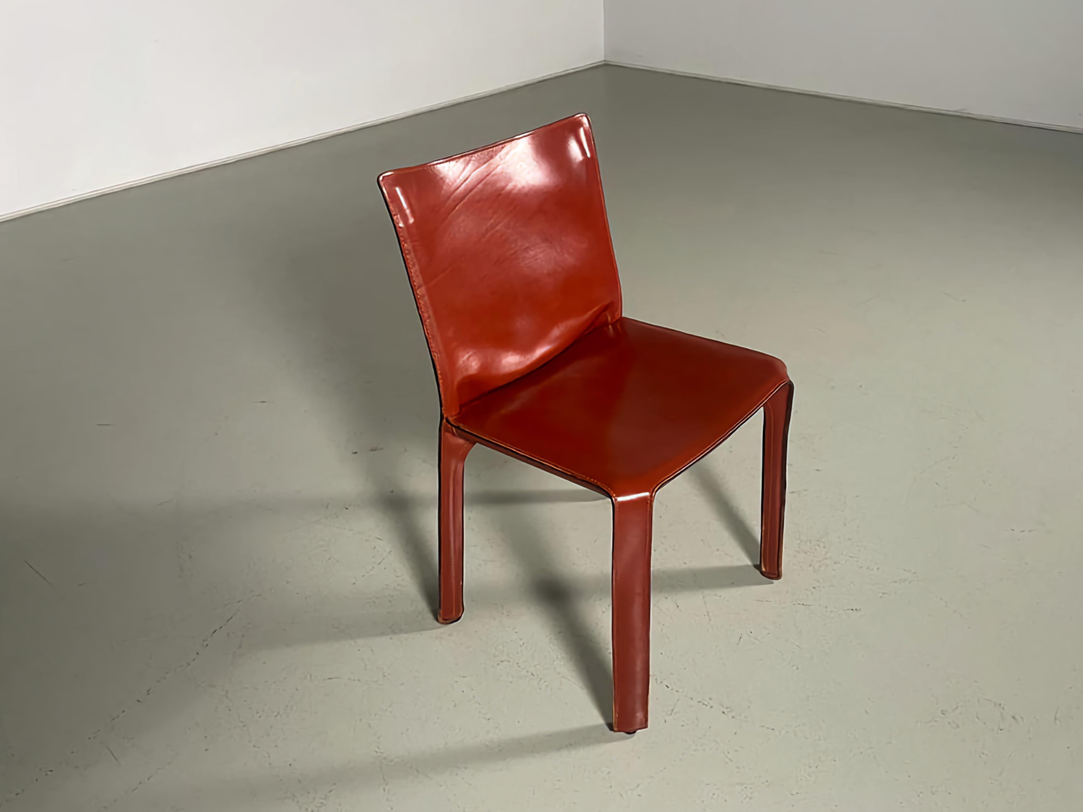 Leather Set of 5 CAB 412 Chairs in Russian Red leather by Mario Bellini for Cassina