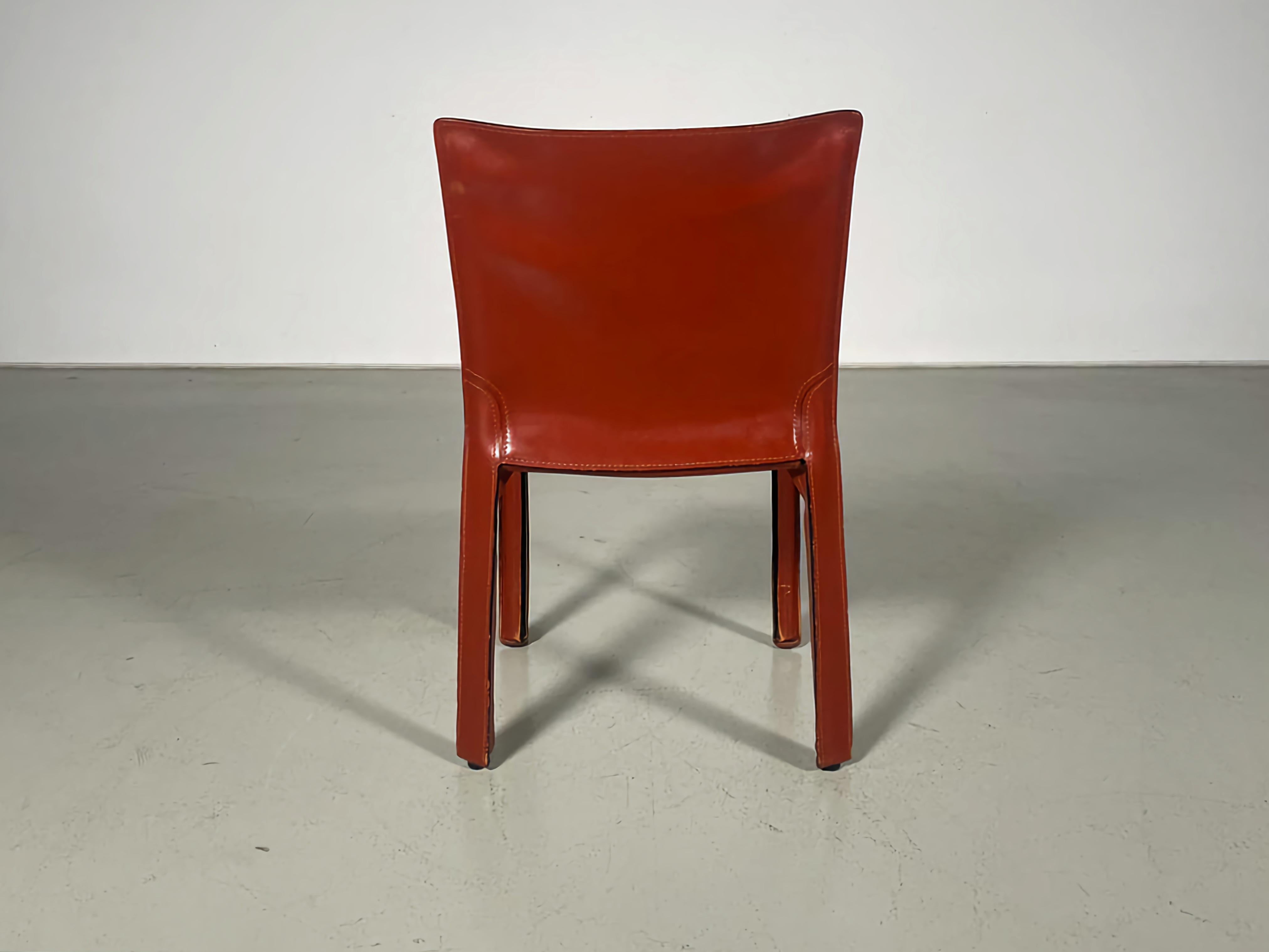 Set of 5 CAB 412 Chairs in Russian Red leather by Mario Bellini for Cassina 1