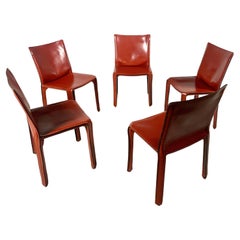 Vintage Set of 5 CAB 412 Chairs in Russian Red leather by Mario Bellini for Cassina