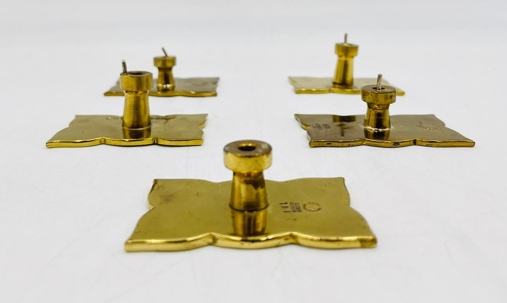 Set of 5 Cabinet Pulls in Brass & Stone inlay by Los Castillo, Mexico 1950s For Sale 4