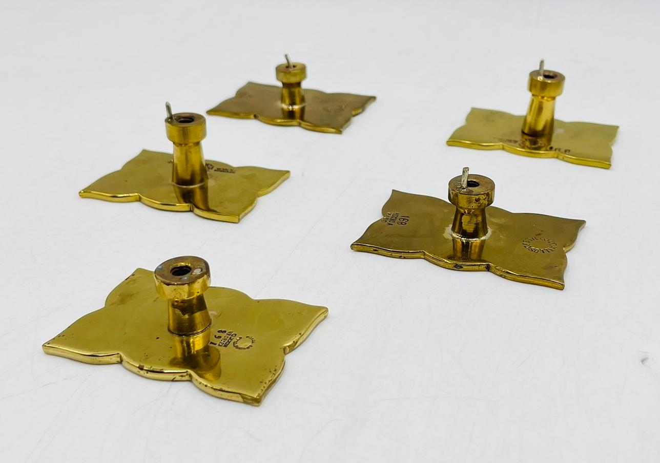 Set of 5 Cabinet Pulls in Brass & Stone inlay by Los Castillo, Mexico 1950s For Sale 5