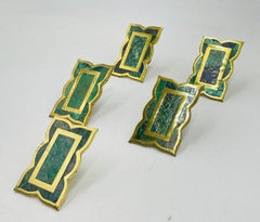 Ensemble de 5 tirettes de placard en laiton et incrustation de pierre par Los Castillo, Mexique années 1950