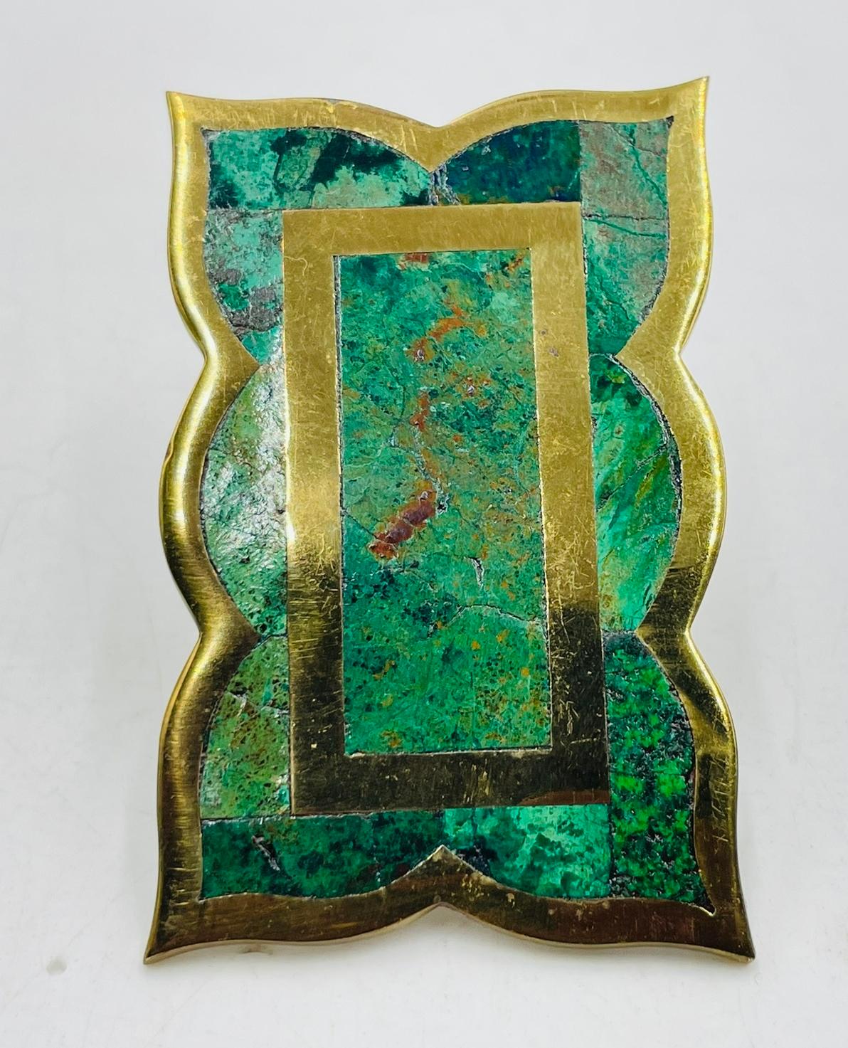 Mid-20th Century Set of 5 Cabinet Pulls in Brass & Stone inlay by Los Castillo, Mexico 1950s For Sale