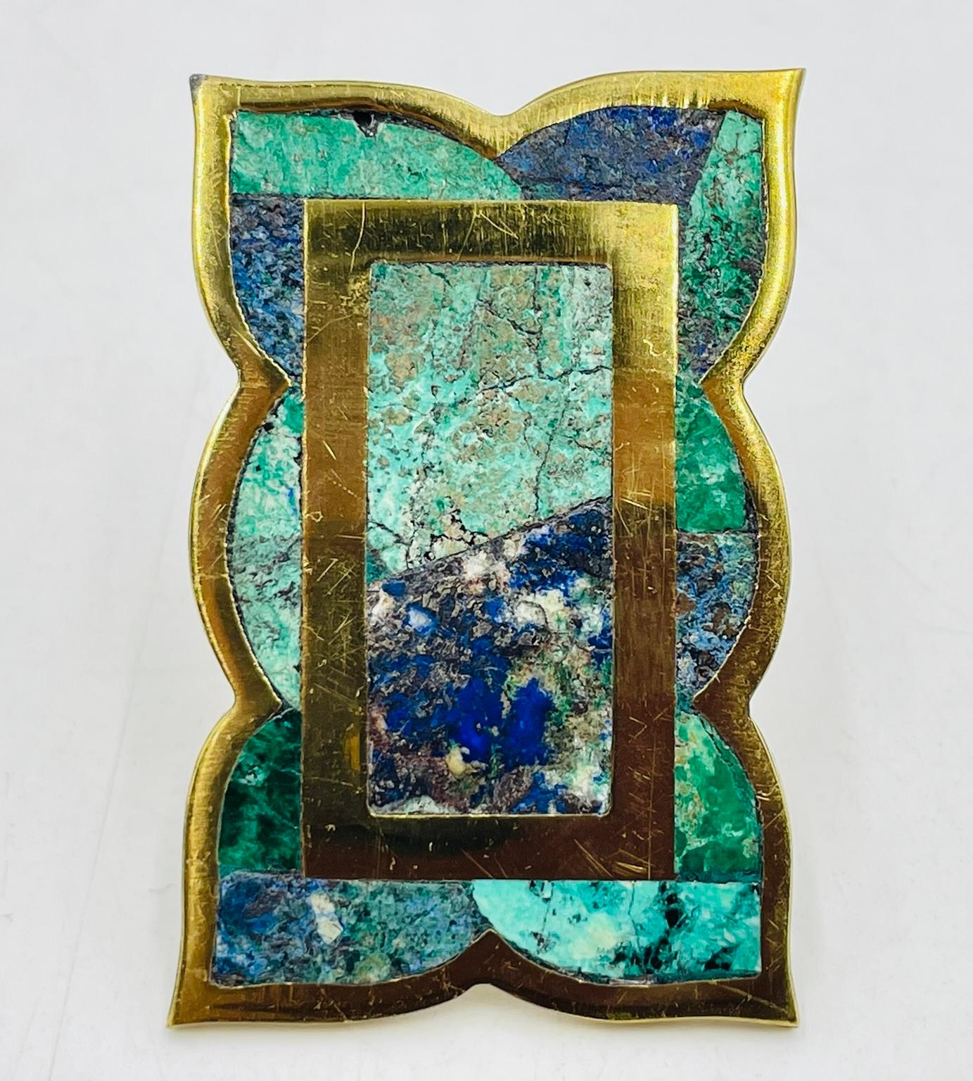 Set of 5 Cabinet Pulls in Brass & Stone inlay by Los Castillo, Mexico 1950s For Sale 1