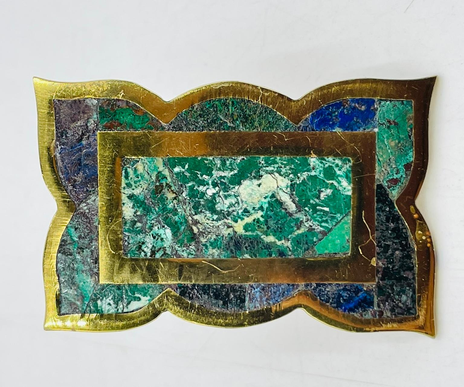 Set of 5 Cabinet Pulls in Brass & Stone inlay by Los Castillo, Mexico 1950s For Sale 2