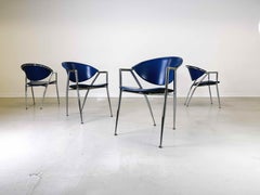 Set of 5 Calligaris chairs leather blue Italy 1990