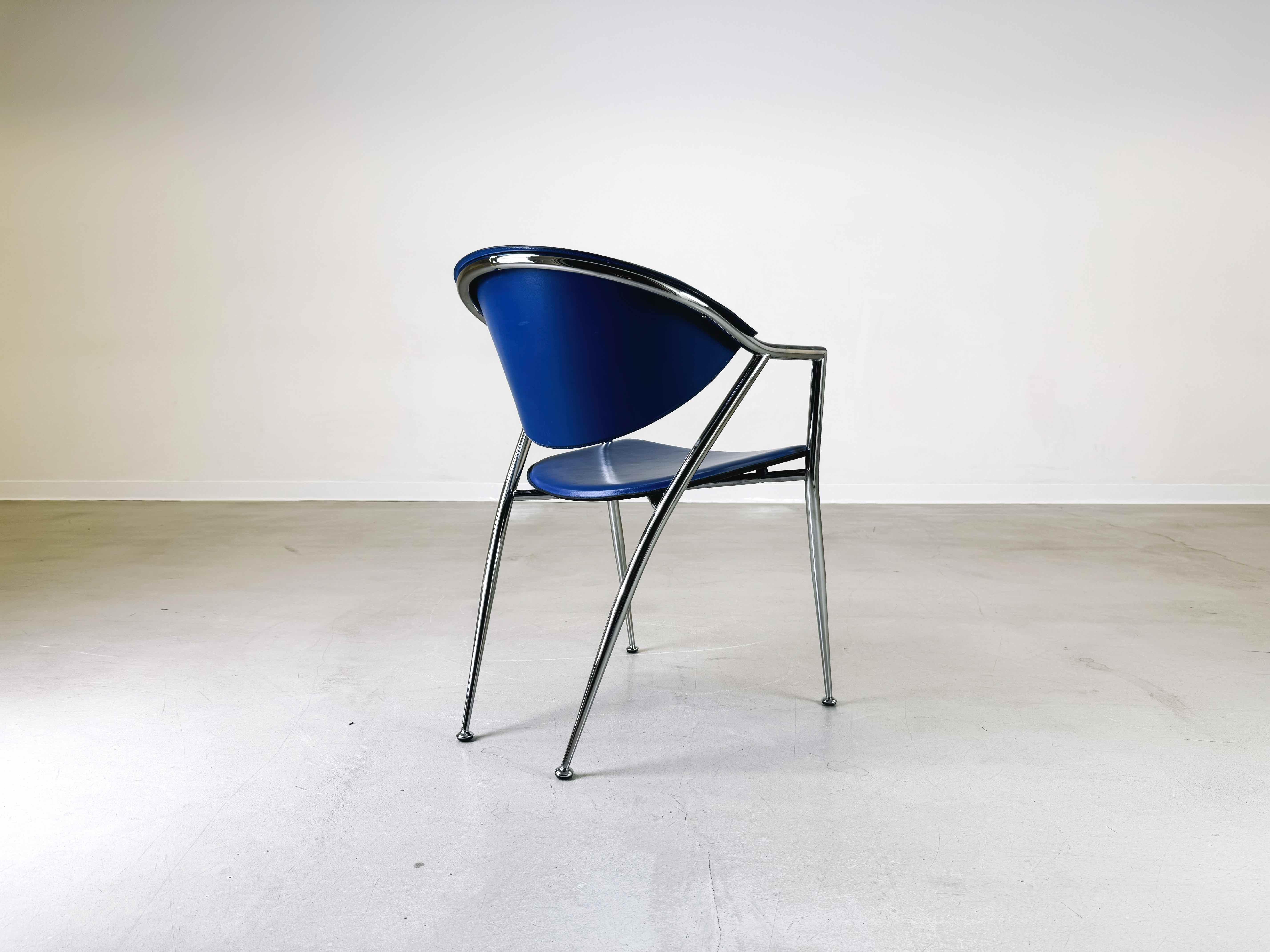 Ensemble de 5 chaises Calligaris en cuir bleu Italie 1990 1