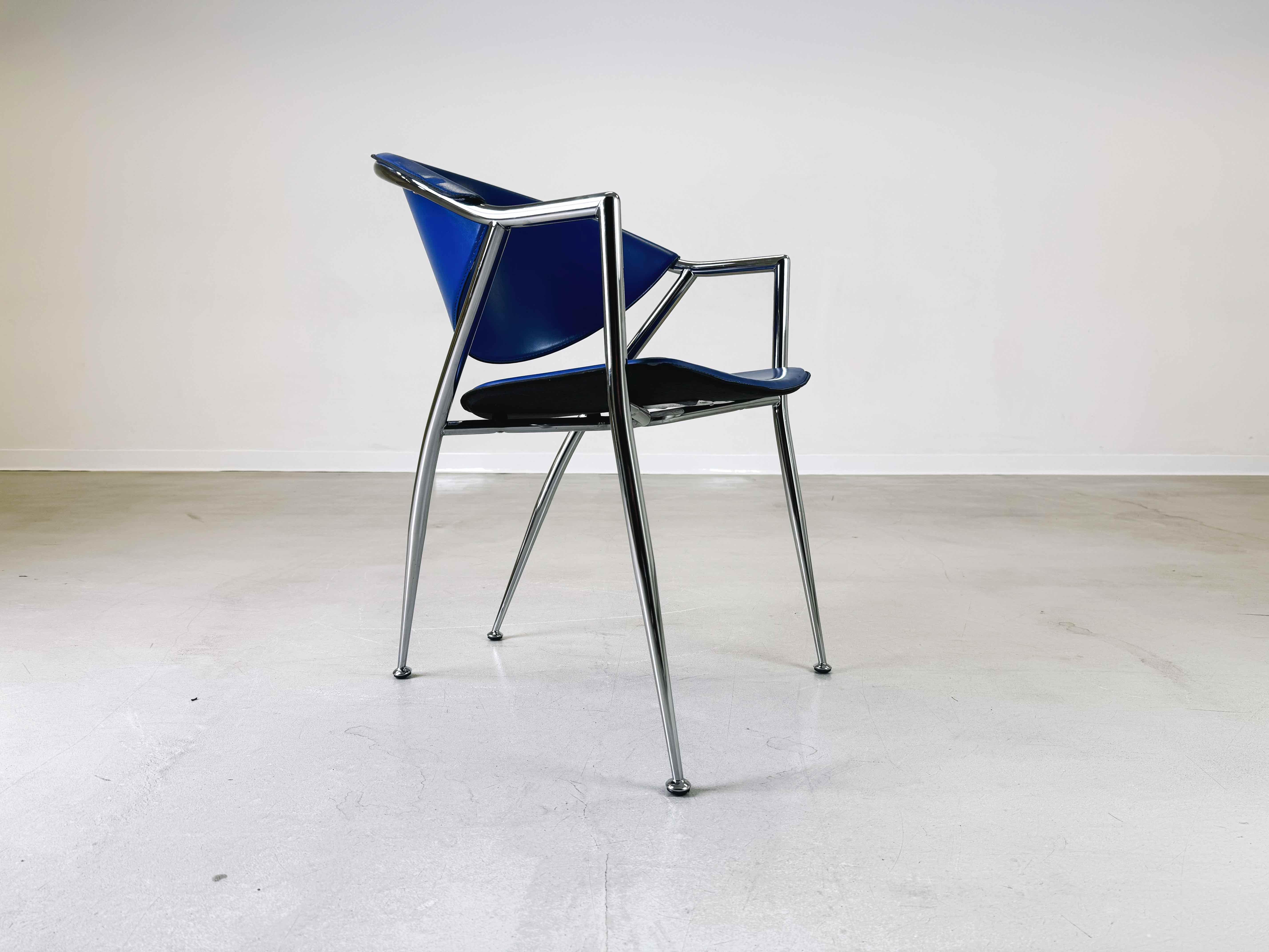 Ensemble de 5 chaises Calligaris en cuir bleu Italie 1990 2