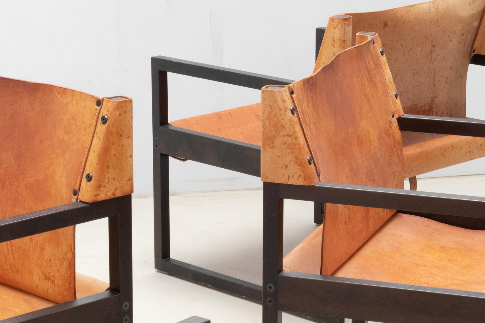 Mid-Century Modern Set of 5 camel leather armchairs, Germany 1960s'  For Sale