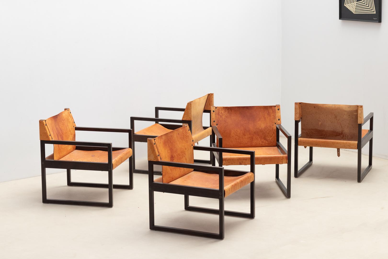Set of 5 camel leather armchairs, Germany 1960s'  For Sale 2