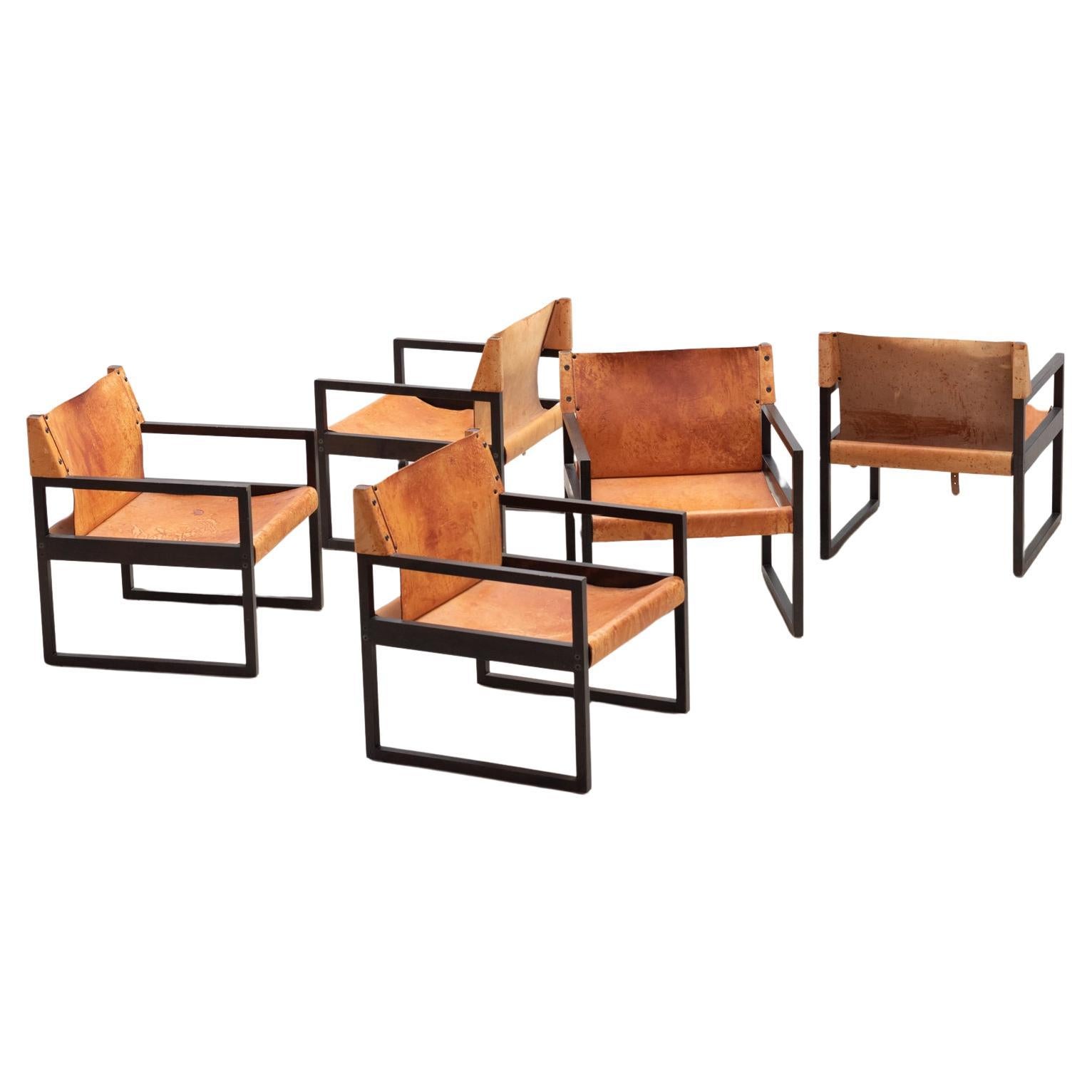 Set of 5 camel leather armchairs, Germany 1960s'  For Sale