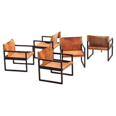 Vintage Set of 5 camel leather armchairs, Germany 1960s' 