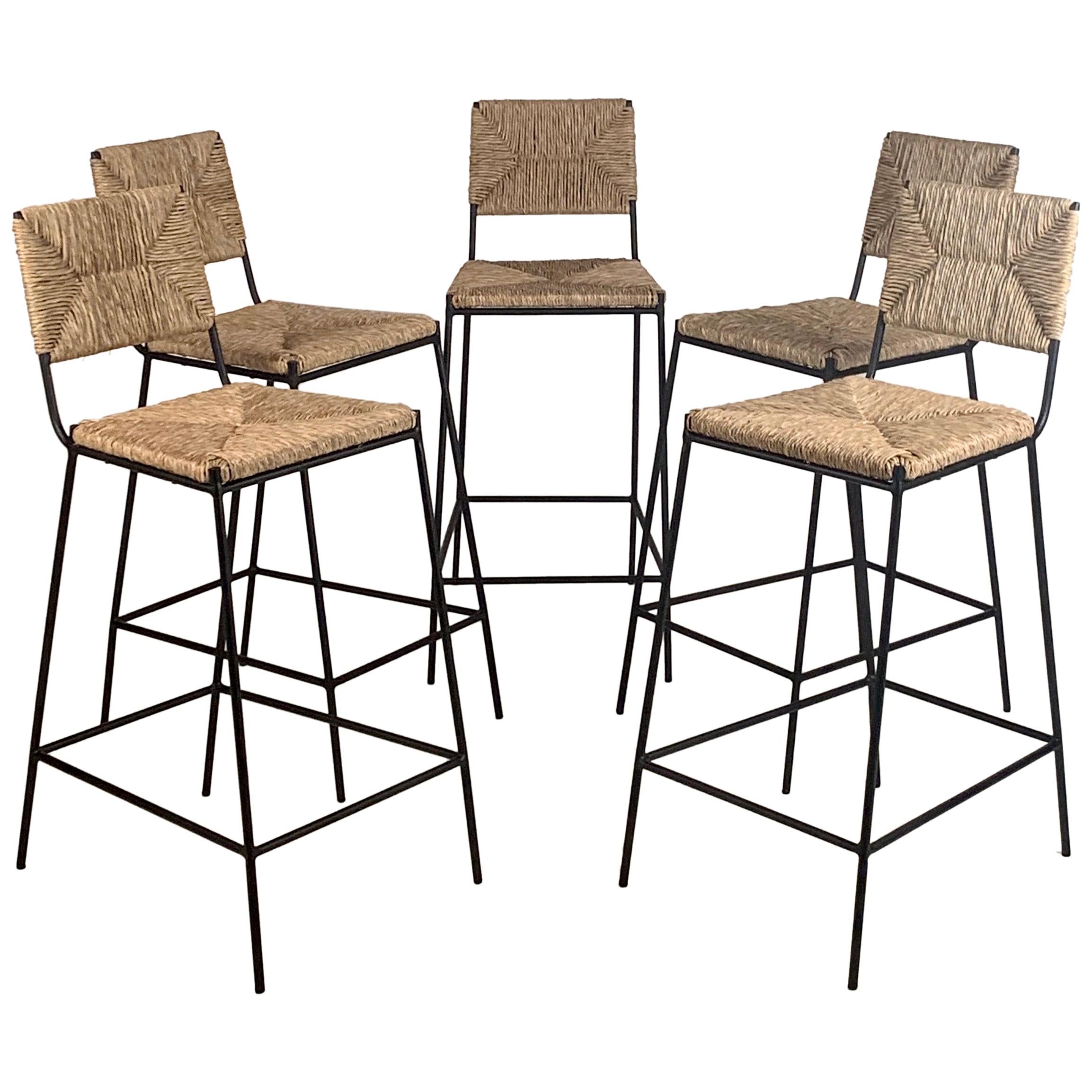 Set of 5 'Campagne' Counter Height Stools by Design Frères For Sale