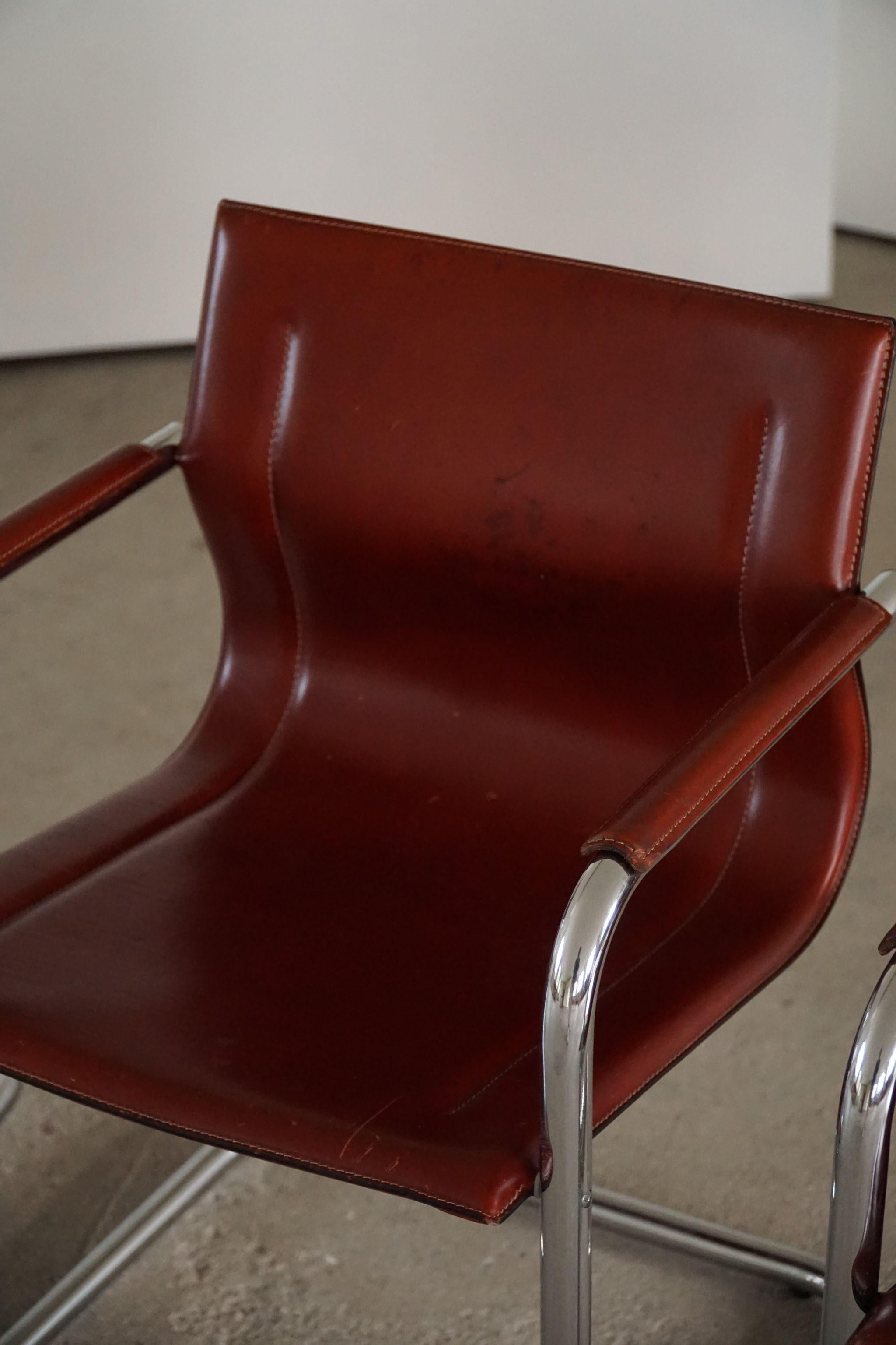 Ensemble de 5 fauteuils cantilever en cuir de Matteo Grassi, modèle MG15, Italie, années 70 en vente 3