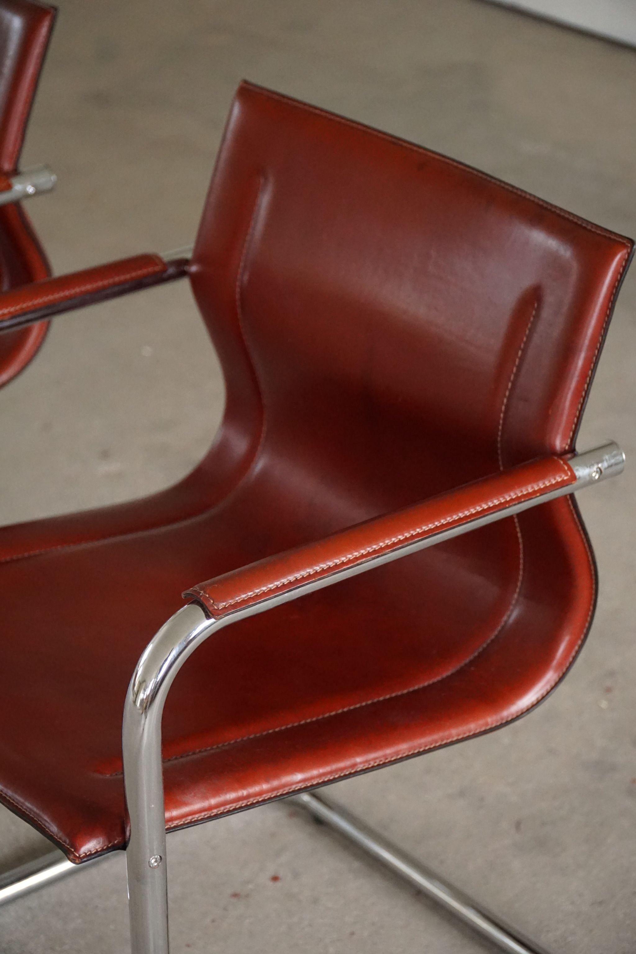 Ensemble de 5 fauteuils cantilever en cuir de Matteo Grassi, modèle MG15, Italie, années 70 en vente 12