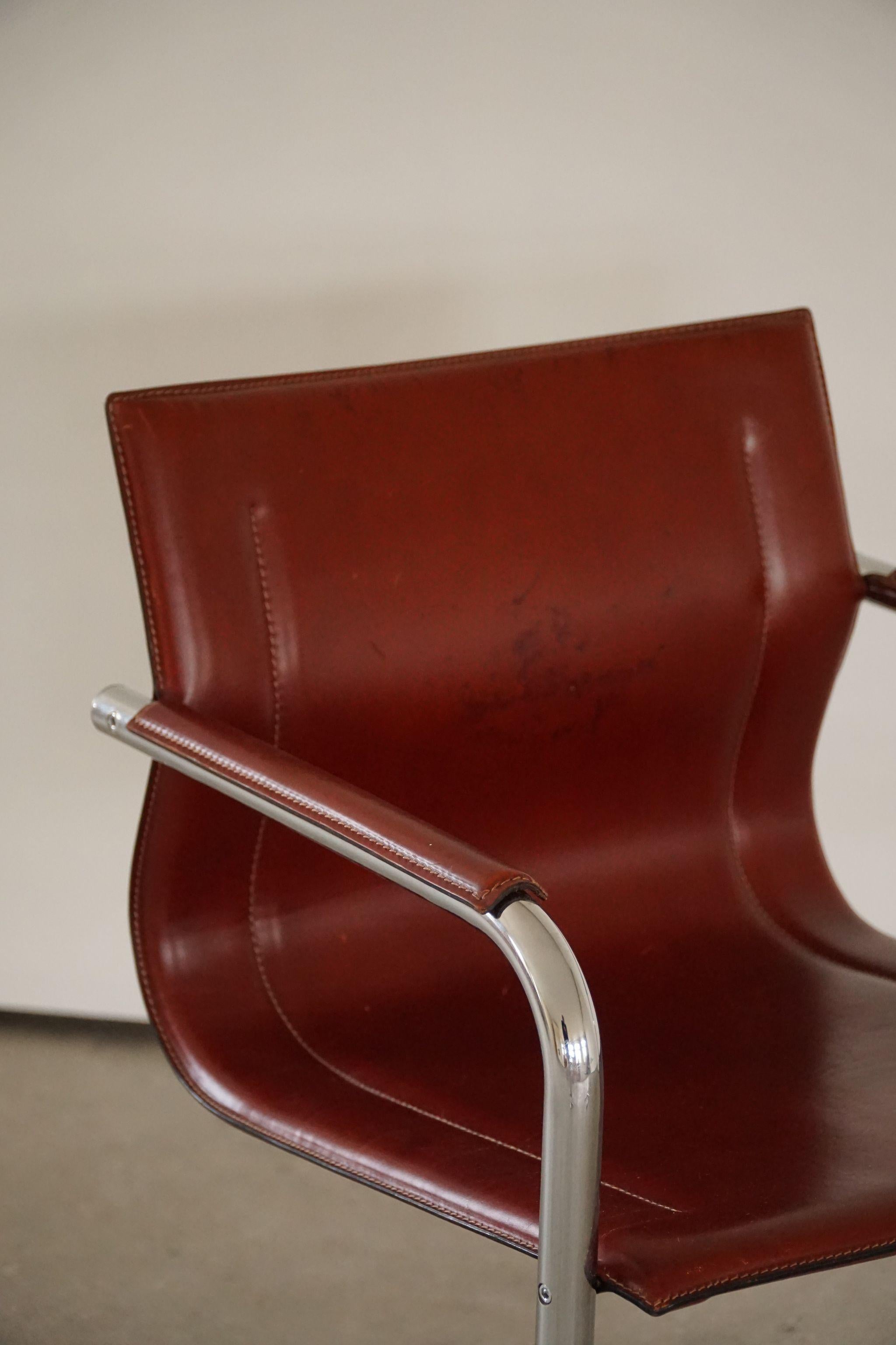 Steel Set of 5 Cantilever Armchairs in Leather by Matteo Grassi, Model MG15, Italy 70s For Sale