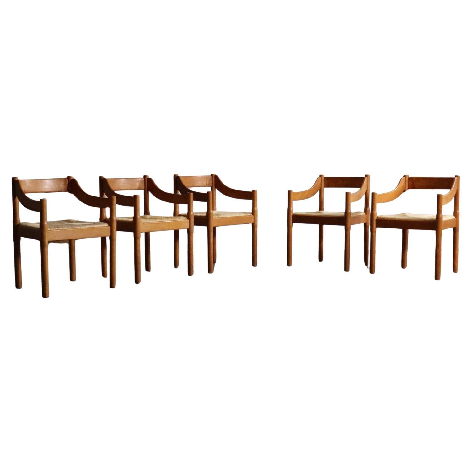 Ensemble de 5 chaises carimate par Vico Magistretti, Italie années 1960