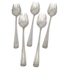 Set of 5 Cartier Sterling Marie Louise Ice Cream Forks with Monogram #14892