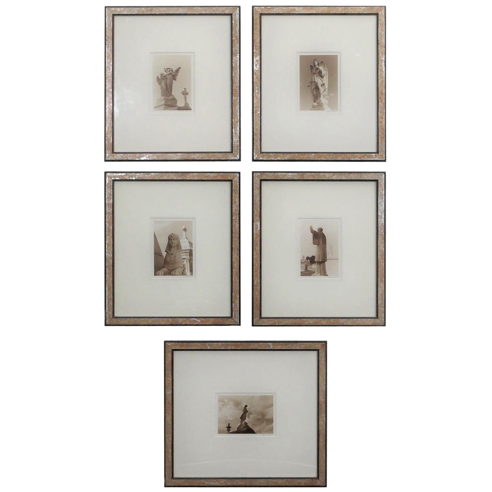 Set of 5 Cemetery Pictures, Photography of New Orleans in Sepia, Framed