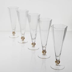 Set of 5 Cenedese Hexagonal Flutes, Gold Accent, Signed, Unique