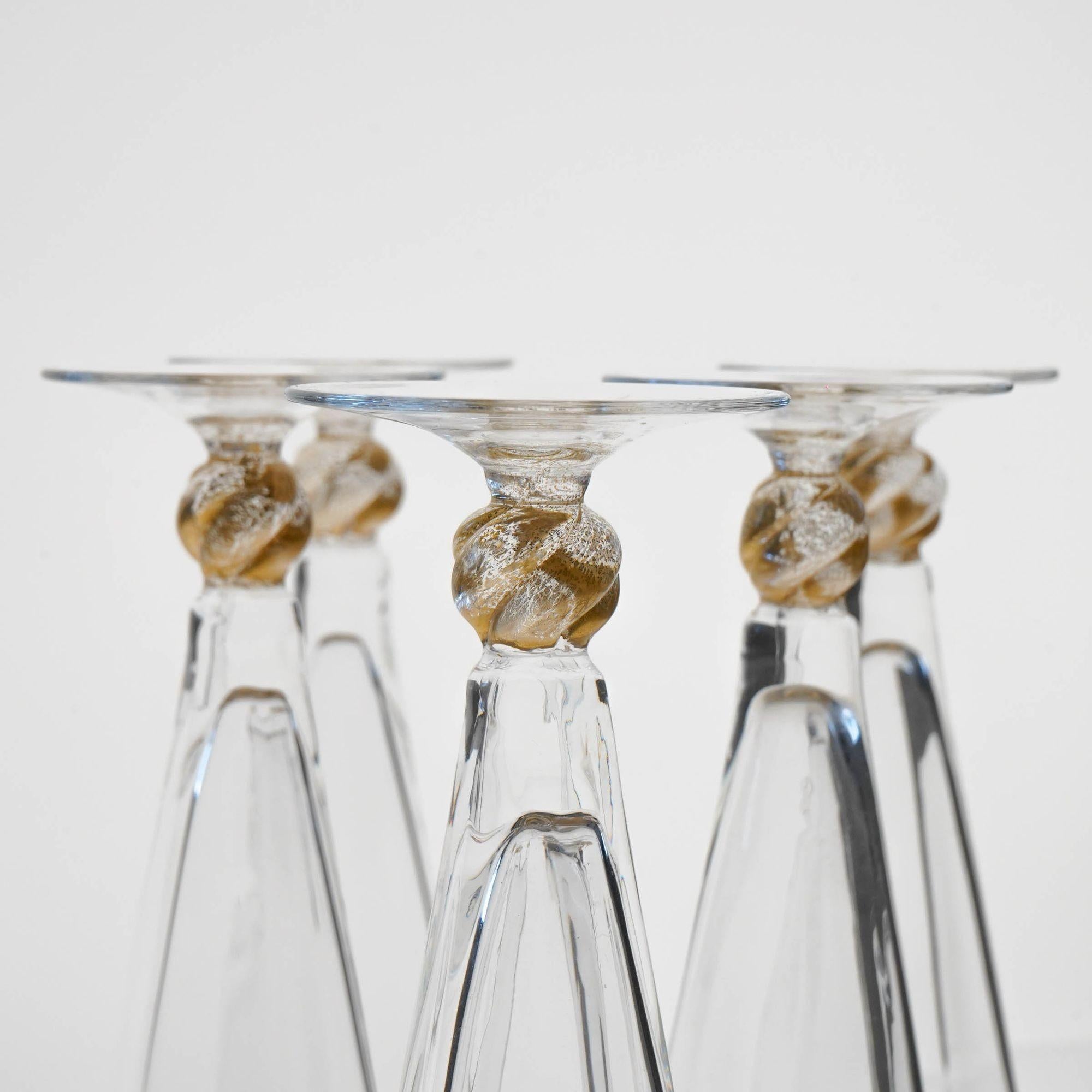 Set of 5 Cenedese Hexagonal Flutes, Gold Accent, Signed, Unique For Sale 2