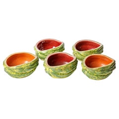 Set of 5 ceramic cup or vide poche by Pol Chambost circa 1950 red orange design