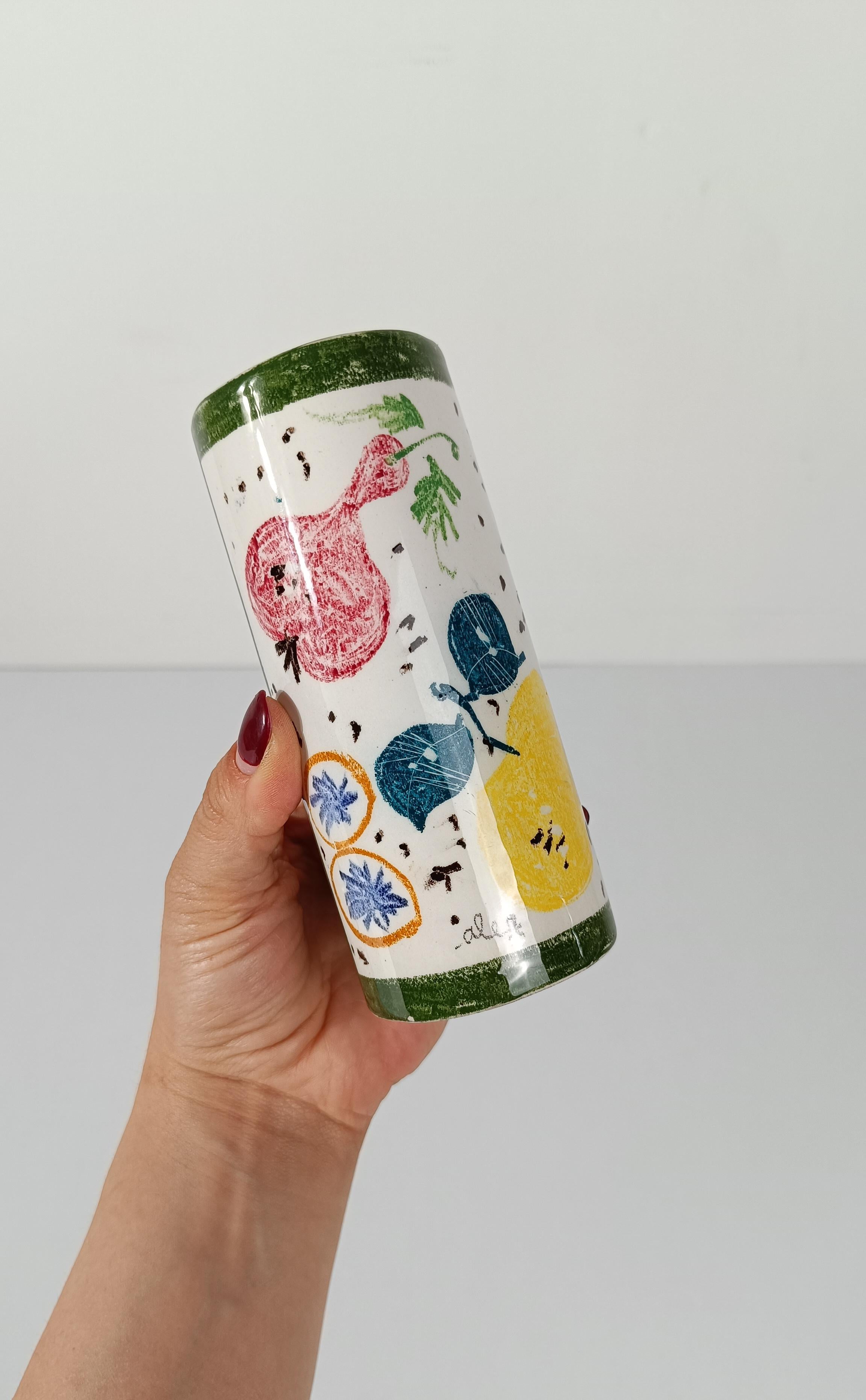 Ensemble de  5 verres à boire en céramique, décoration de fruits peinte à la main, Italie, années 50 en vente 8