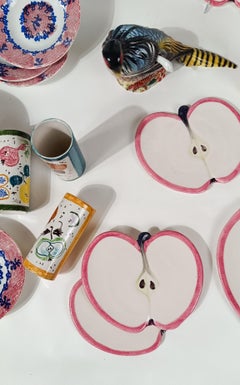 Set of  5 Ceramic Drinking Glasses, Hand Painted Fruits Decoration, Italy, 50s