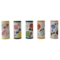 Set of  5 Ceramic Drinking Glasses, Hand Painted Fruits Decoration, Italy, 50s