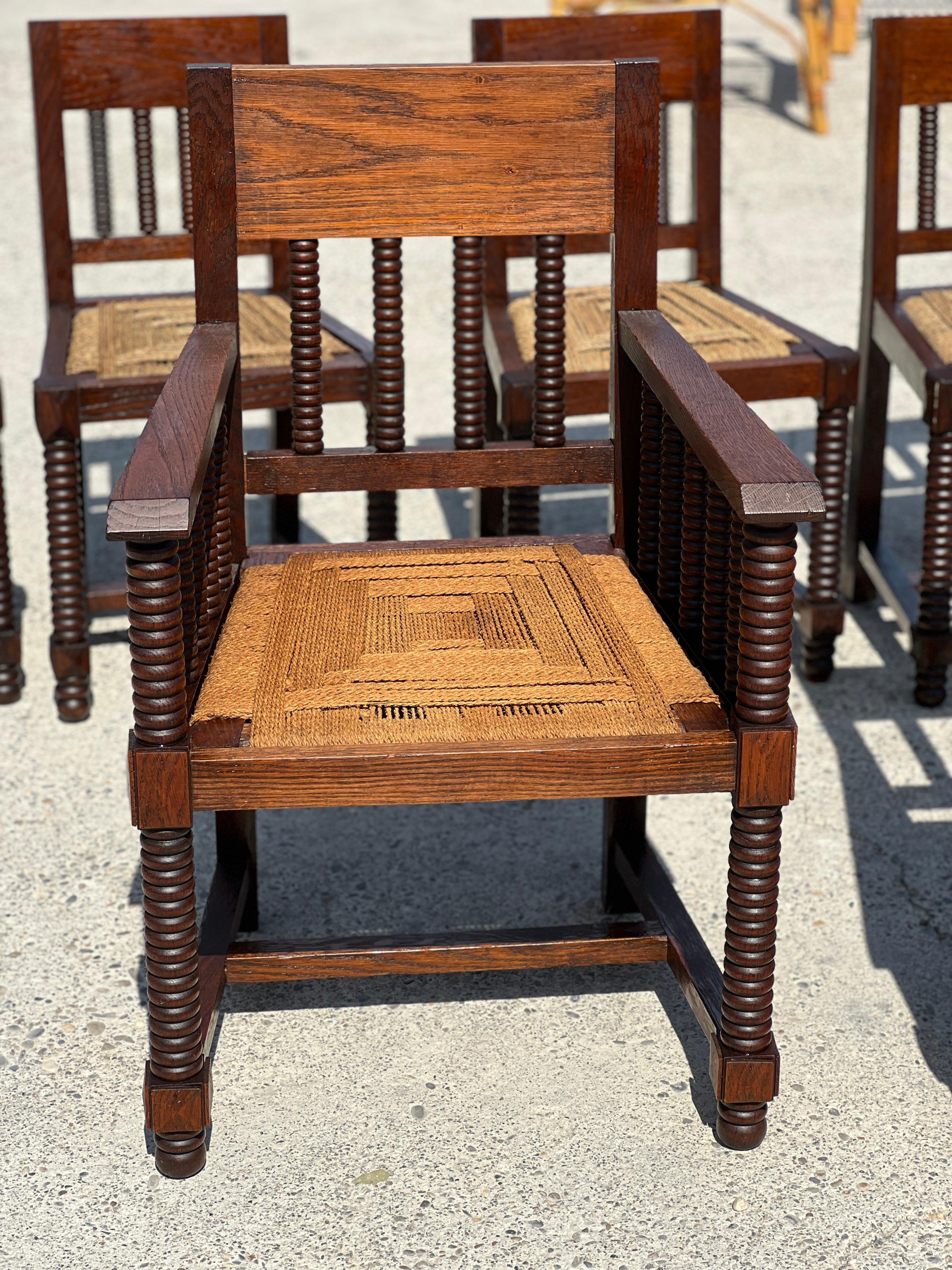 Set of 5 Chairs and 2 Armchairs  Rope in Victor Courtray style 1940 7