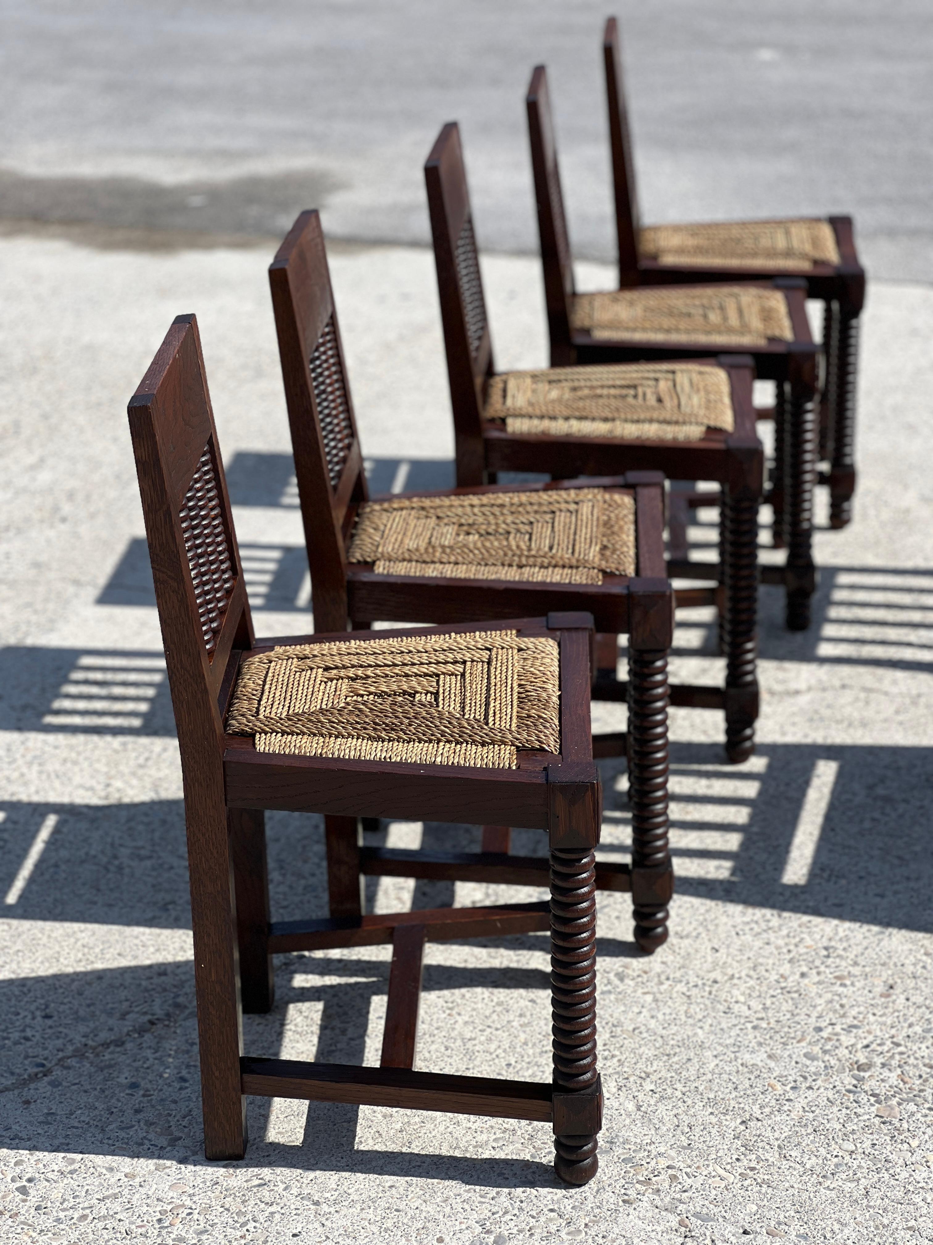 Set of 5 Chairs and 2 Armchairs  Rope in Victor Courtray style 1940 8